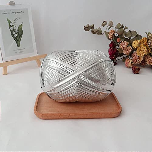 Flrhsjx Metallic T-Shirt Yarn 140 Yards Knitting Fabric Crochet Cloth Shiny Tshirt Yarn for Crocheting Beginners DIY Hand Craft Bag Blanket Cushion Projects (Silver) - Image 2