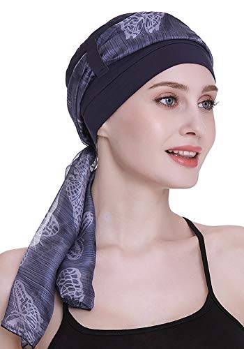 FocusCare Blue Cotton Beanie For Women With Chemo Sleep Turbans Headwear for Cancer Patients - Image 2