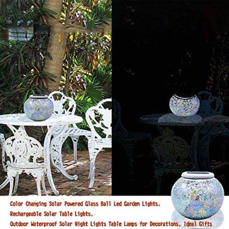 Solar Powered Color Changing Mosaic Crackle Glass Table Lamp - Waterproof LED Night Light for Bedroom, Yard, Patio, Halloween, Christmas Decorations Crackle Glass - Image 5