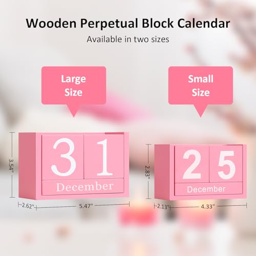 DEERINE Wooden Block Calendar for Desk, Small Size Daily Desktop Perpetual Desk Calendar, Cute Date Display Desk Accessories for Home Office Decor, Teacher, Classroom, Reusable Yearly, Pink - Image 3