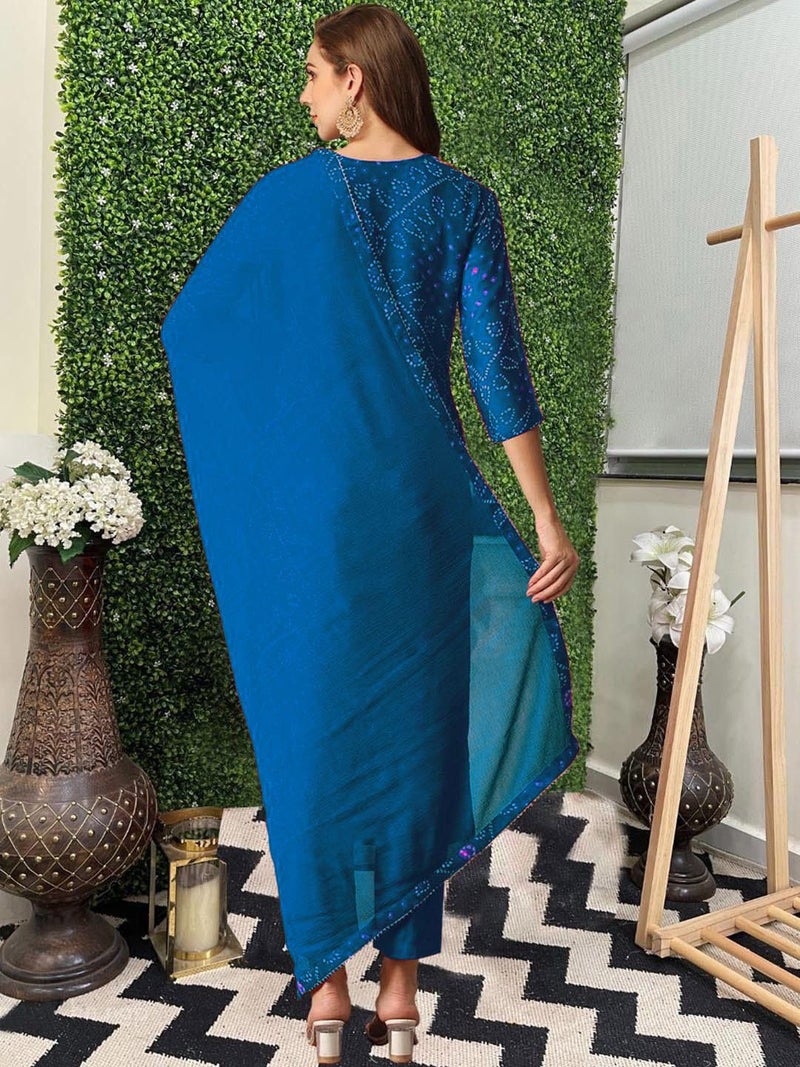 ANNI Designer Women's Rayon Blend Straight Printed Kurta with Pant & Dupatta (TURAE Cerosin_M_Dark Blue_Medium) - Image 2