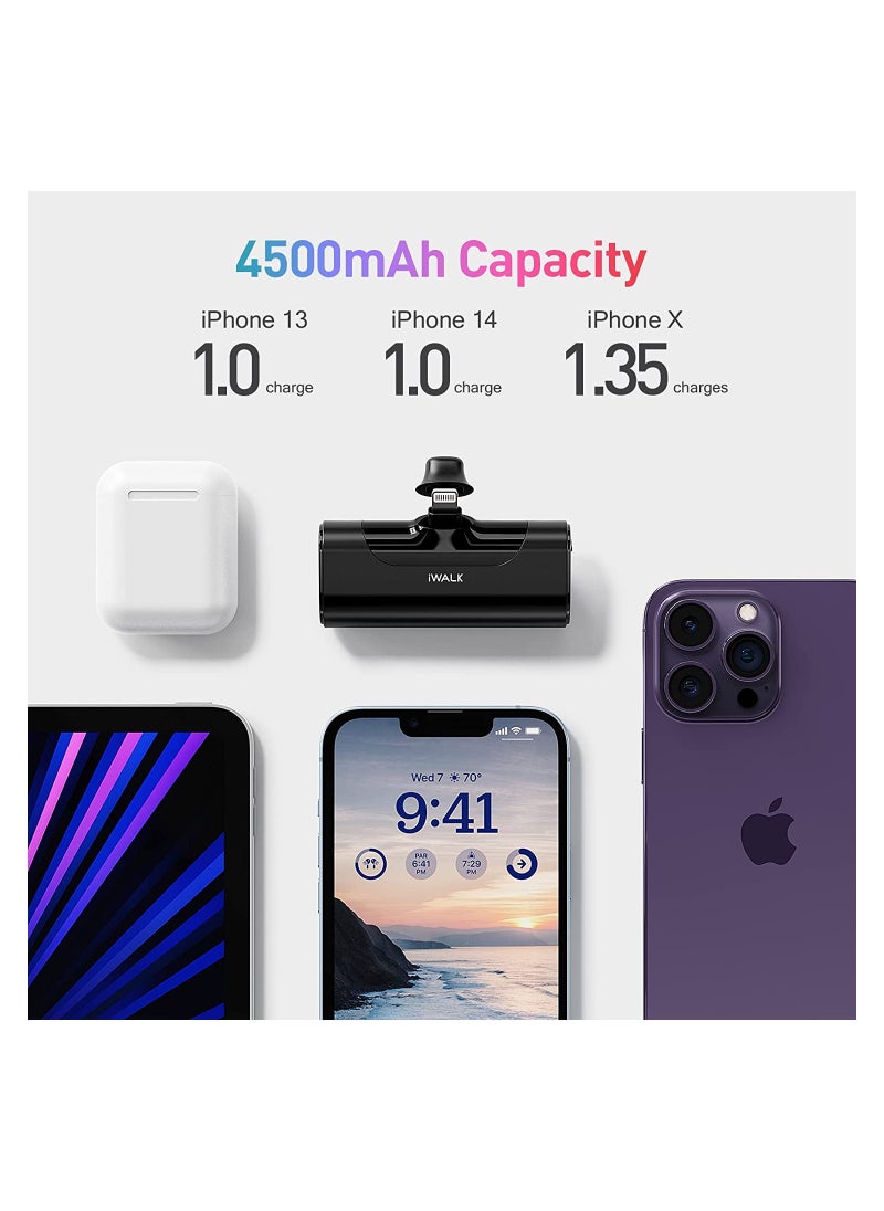 iWalk Small Portable Charger 4500mAh Ultra-Compact Power Bank Cute Battery Pack Compatible with iPhone 13/13 Pro Max/12/12 Mini/12 Pro Max/11 Pro/XS Max/XR/X/8/7/6/Plus and More (Black)  - Image 2