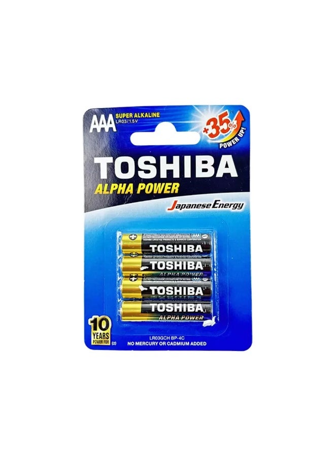 Toshiba Alpha Power Super Alkaline AAA 1.5V Battery +35% Power Up Energy- Pack of 4pcs - Image 1