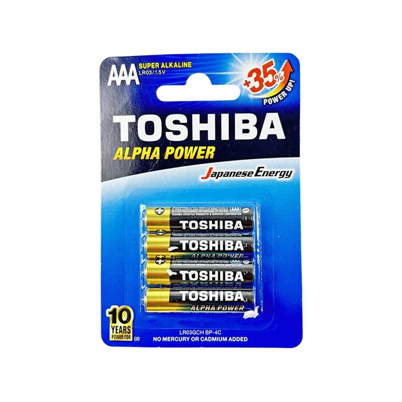Toshiba بطارية توشيبا ألفا باور سوبر قلوية AAA 1.5 فولت +35% طاقة إضافية - عبوة من 4 قطع - Image 1