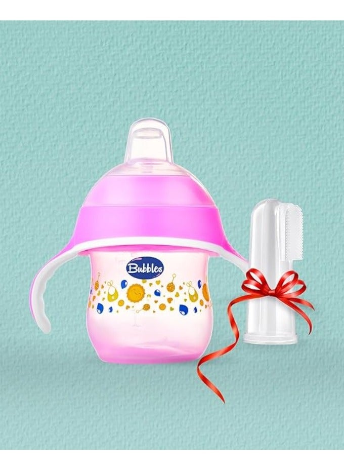 Bubbles Bubbles Training Cup 150ml – For Babies 4 Months and Older (Rose)-Multishape + Bubbles Gum Cleaning Brush-Silicon Toothbrush Gift