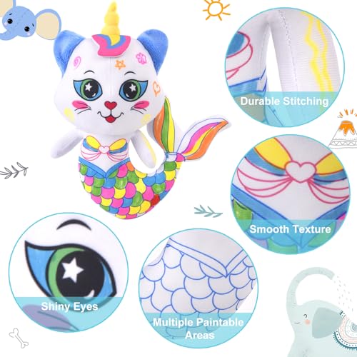 DRAWMYTOY Coloring Plush Toy with 12 Washable Markers for Little Girls Doodle Dolls Arts and Crafts Soft DIY Washable Doodle Stuffed Animal Toy for Kids Ages 46 Birthday Fish Cat - Image 5