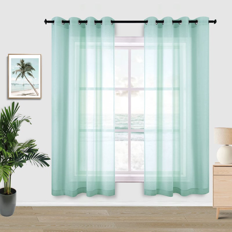 Aqua Green Sheer Curtains 63 Inch Length 2 Panels Rod Pocket Window Drapes Ocean Coastal Beach Summer Decor Mint Seafoam Curtain for Baby Bedroom Nursery Bay Window Infant Room 63 Inches Long