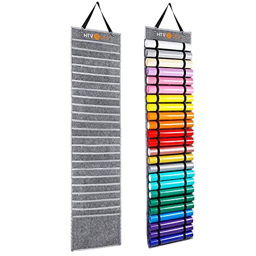 HTVRONT Vinyl Roll Holder With 24 Compartments, Organizer Rack Wall Mount/Hanging Over The Door, Craft Vinyl Storage Idea, Gift Wrap Organizer (Grey) - Image 1