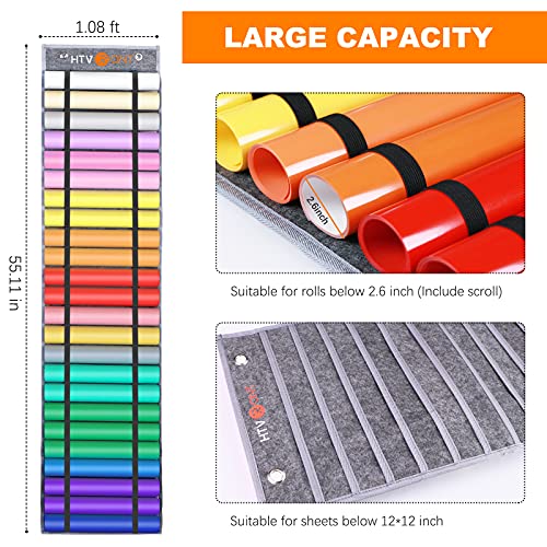 HTVRONT Vinyl Roll Holder With 24 Compartments, Organizer Rack Wall Mount/Hanging Over The Door, Craft Vinyl Storage Idea, Gift Wrap Organizer (Grey) - Image 5
