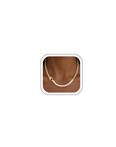 IMBOS Chunky Gold Necklace Tennis Necklace for Women 14K Gold Plated CZ Love Chain Chunky Diamond Necklace Cuban Link Chain Choker Dainty Jewelry Gifts - Image 1