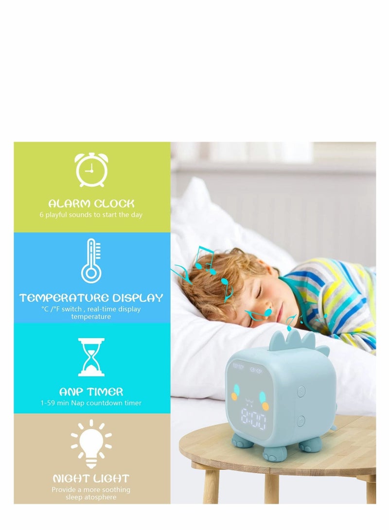 Captaintech Kids Alarm Clock, Digital Alarm Clock for Kids Bedroom, Cute Dinosaur Bedside Clock Children's Sleep Trainier, Wake Up Light & Night Light with USB Alarm Clock for Boys Girls Birthday Gifts (Green) - Image 3