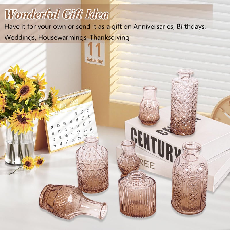 Fivenl Set of 40 Glass Bud Vases, Small Amber Glass Vases in Bulk, Mini Vintage Embossed Flower Vase for Wedding, Centerpieces, Birthday Party, Baby Shower, Home Table Decorations (Amber) - Image 4