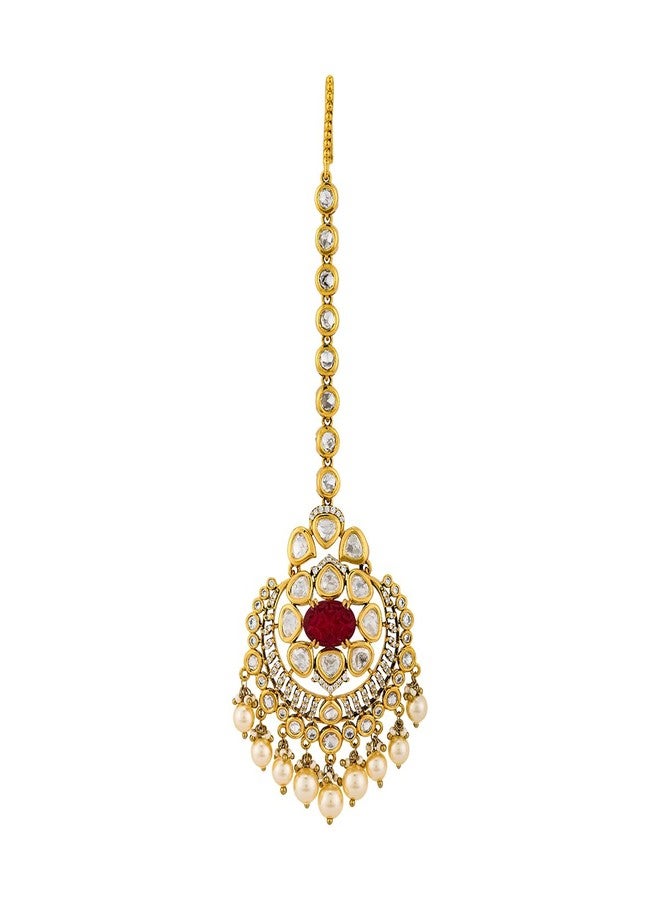 Kushal's Fashion Jewellery ruby victorian polished kundan maang tikka for women | Best for bridal & Special Occasion - 458664 - Image 1