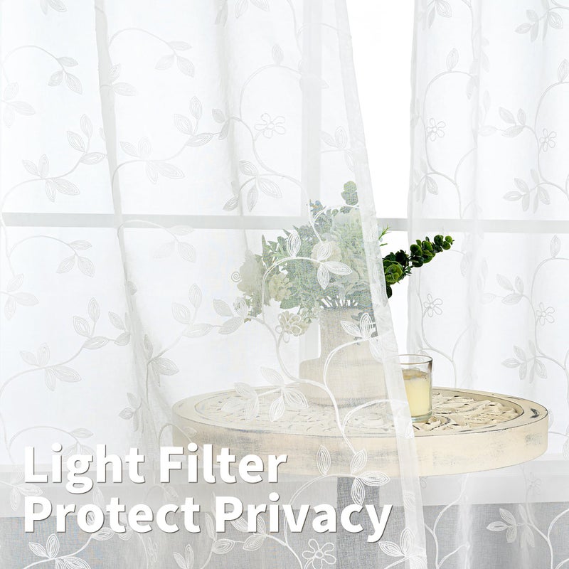 BGment الستائر المطلقة في غرفة المعيشة 72 بوصة مطمرضة طويلة ونمط زهرة النمط Grommet تصفية النافذة خصوصية نافذة شبه فوي على غرفة نوم 52 × 72 بوصة بيضاء 2 لوحات. - Image 3