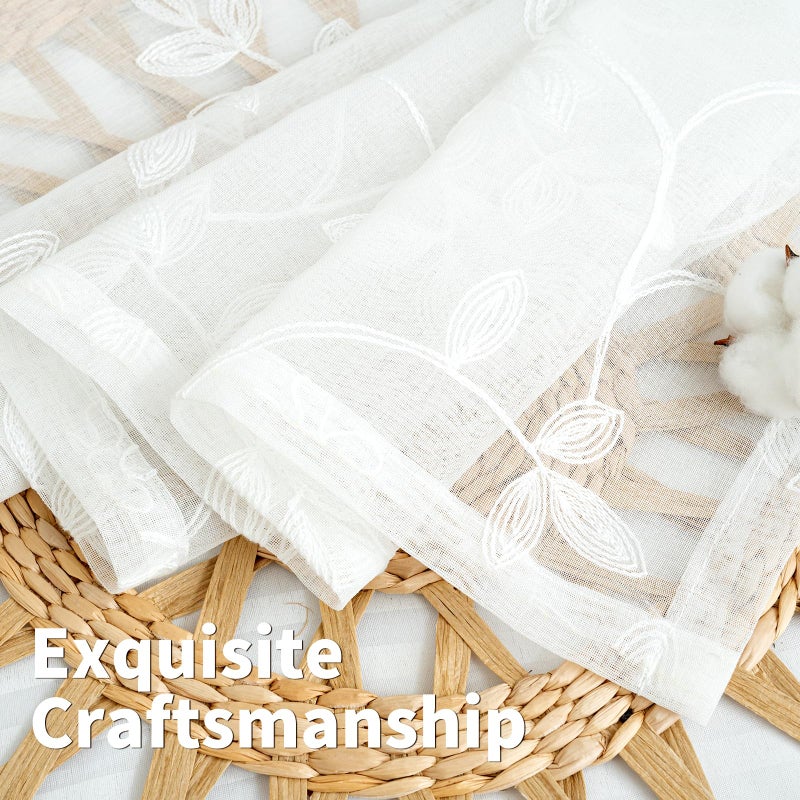 BGment الستائر المطلقة في غرفة المعيشة 72 بوصة مطمرضة طويلة ونمط زهرة النمط Grommet تصفية النافذة خصوصية نافذة شبه فوي على غرفة نوم 52 × 72 بوصة بيضاء 2 لوحات. - Image 4