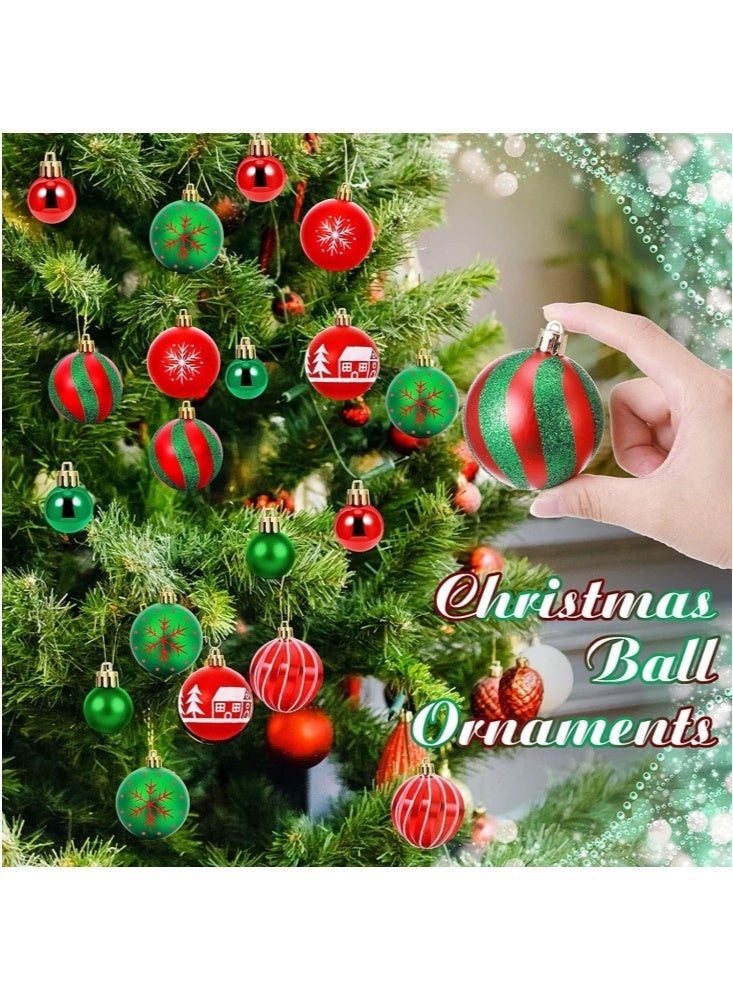 GGEROU Christmas Balls Ornaments, 44Pcs Shatterproof Tree Hanging Balls, Red and Green Glitter Plastic Xmas Tree Baubles - Image 3