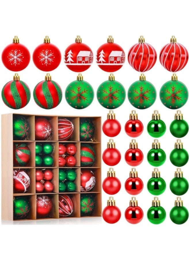 GGEROU Christmas Balls Ornaments, 44Pcs Shatterproof Tree Hanging Balls, Red and Green Glitter Plastic Xmas Tree Baubles - Image 1
