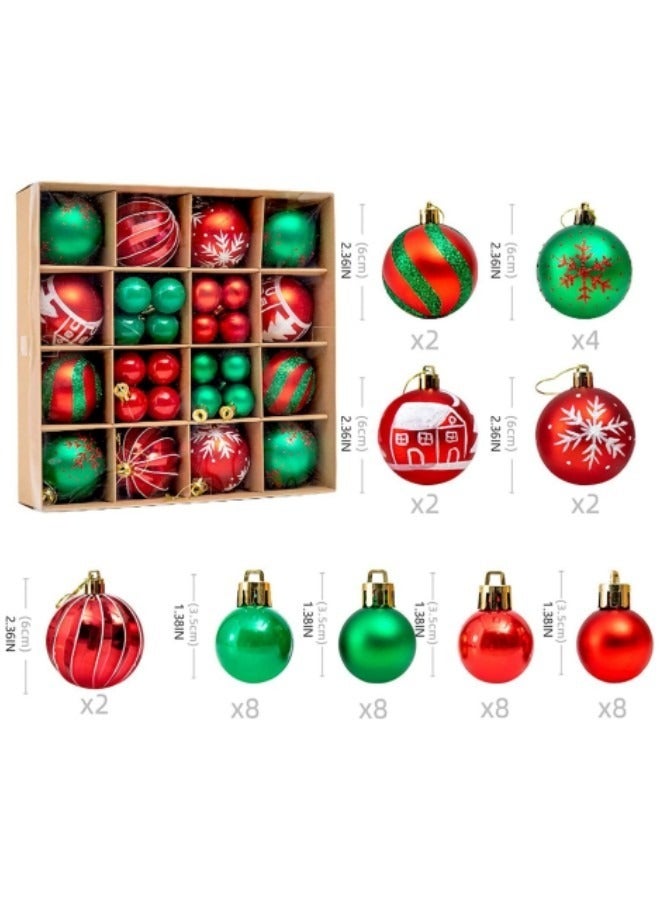GGEROU Christmas Balls Ornaments, 44Pcs Shatterproof Tree Hanging Balls, Red and Green Glitter Plastic Xmas Tree Baubles - Image 2