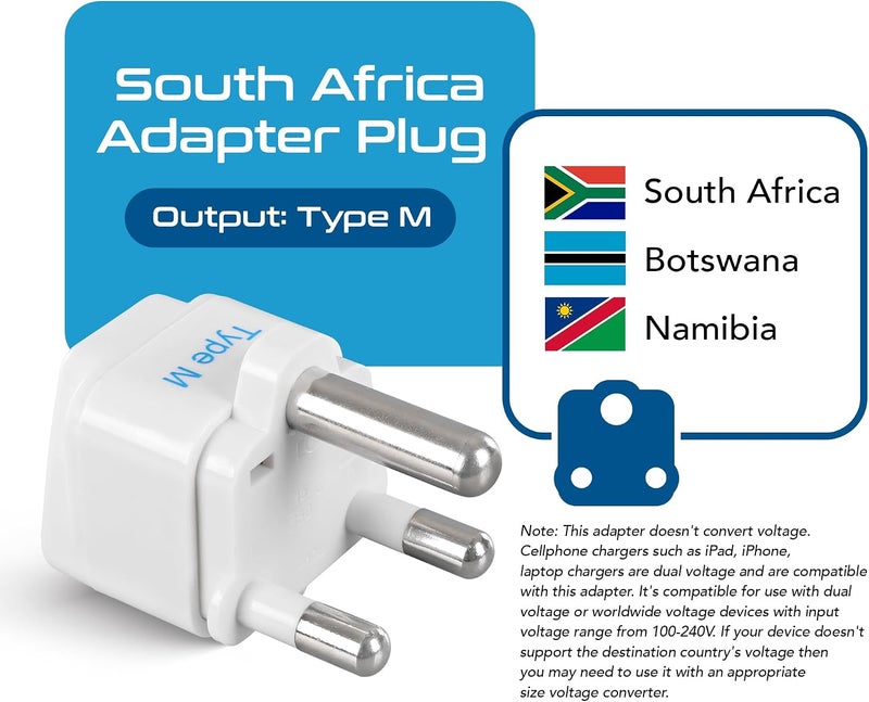 Ceptics South Africa Travel Plug Adapter (Type M) - 3 Pack [Grounded & Universal] (GP-10L-3PK) - Image 2