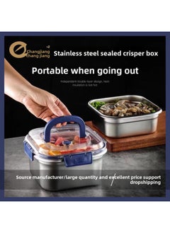 Generic Factory Sold Stainless Steel Preservation Box Household Sealed Storage Portable Picnic Fruit Meal Box Lunch Box Refrigerator Storage Box-Specifications:[blue Handle] Sealed Crisper Box  - Image 2