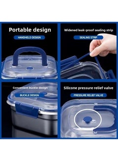 Generic Factory Sold Stainless Steel Preservation Box Household Sealed Storage Portable Picnic Fruit Meal Box Lunch Box Refrigerator Storage Box-Specifications:[blue Handle] Sealed Crisper Box  - Image 5