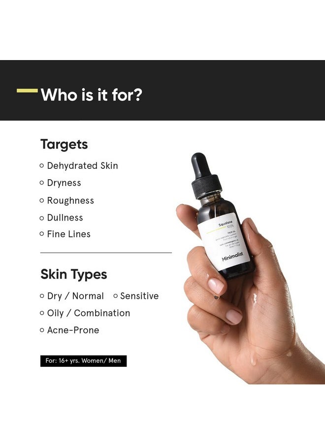 MINIMALIST Minimalist Squalane 100% (Plant Derived) Face Oil for Moisturization | Improves Skin Hydration & Reduces Fine Lines | Restores Suppleness, Firmness & Elasticity of Skin | 1 Fl Oz / 30 ml  - Image 2