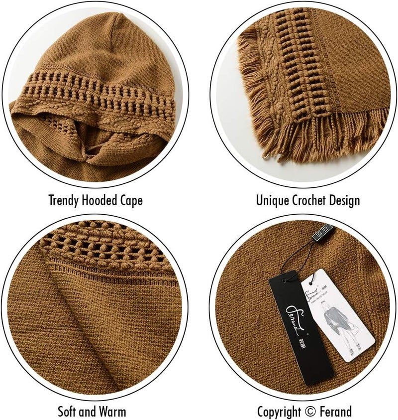 Ferand Ladies' Hooded Cape with Fringed Hem, Crochet Poncho Knitting Patterns for Women - Image 4