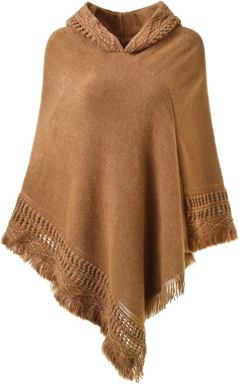 Ferand Ladies' Hooded Cape with Fringed Hem, Crochet Poncho Knitting Patterns for Women - Image 1