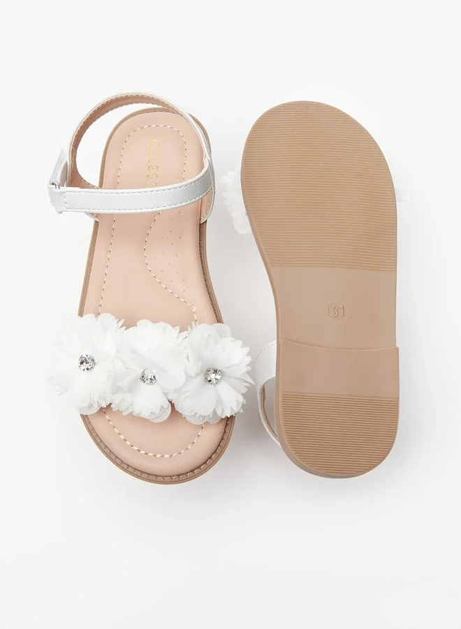 سيليست Girls' Floral Detail Sandals with Hook and Loop Closure