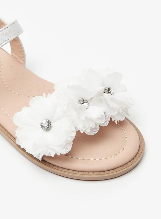 سيليست Girls' Floral Detail Sandals with Hook and Loop Closure