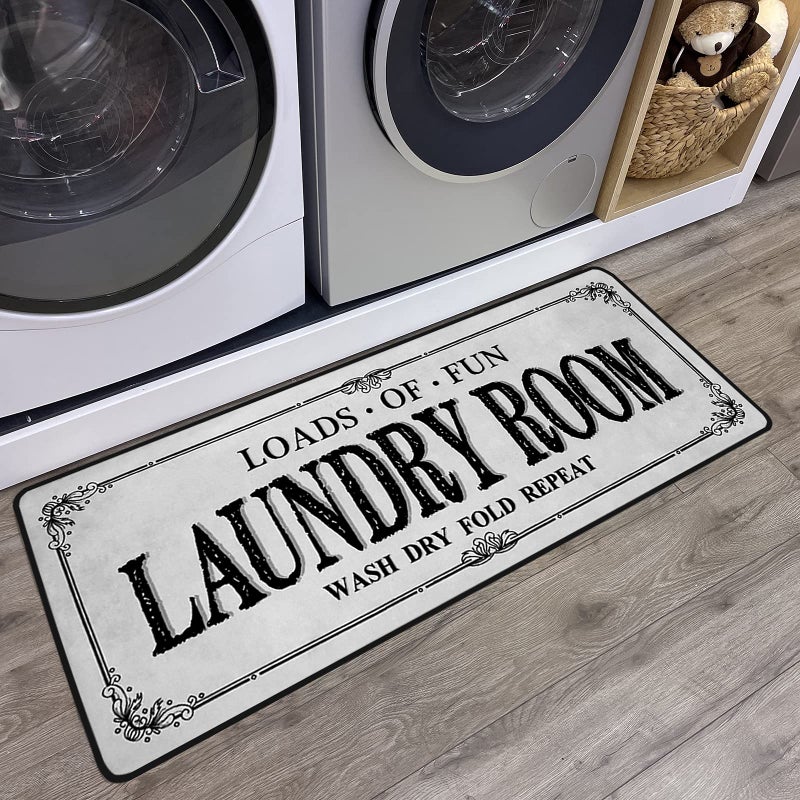 ROMAMIGO Grey Runner Rug, Farmhouse Kitchen Floor Mat, Non Slip Laundry Room Decor, Large (20 X 47 inch) - Image 1