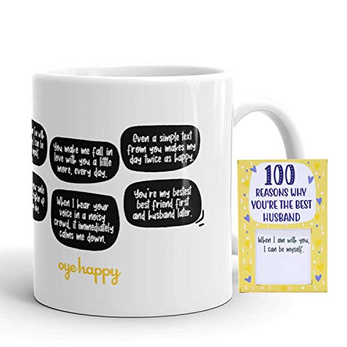 Oye Happy - 100 Reasons You're The Best Hubby Premium Quality Mug and Cards Combo - Best Gift Combo for Husband on Birthday/Anniversary/Valentine's Day (Ceramic) (Microwavable) (330 ml) - Image 3