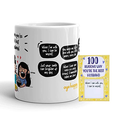 Oye Happy - 100 Reasons You're The Best Hubby Premium Quality Mug and Cards Combo - Best Gift Combo for Husband on Birthday/Anniversary/Valentine's Day (Ceramic) (Microwavable) (330 ml) - Image 2