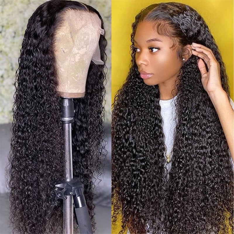 CYNOSURE HD Lace Front Wigs Human Hair Pre Plucked 180 Density Kinky Curly Lace Frontal Wigs Human Hair Glueless Natural Black Color 28inch