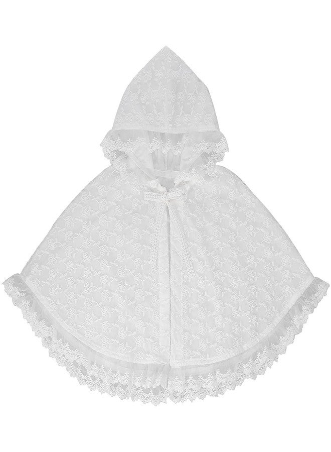 TENDYCOCO Baby Girl Lace Hooded Cloak White Toddler Dress up Cape Double Layer Breathable 0-2 Years Costume - Image 1