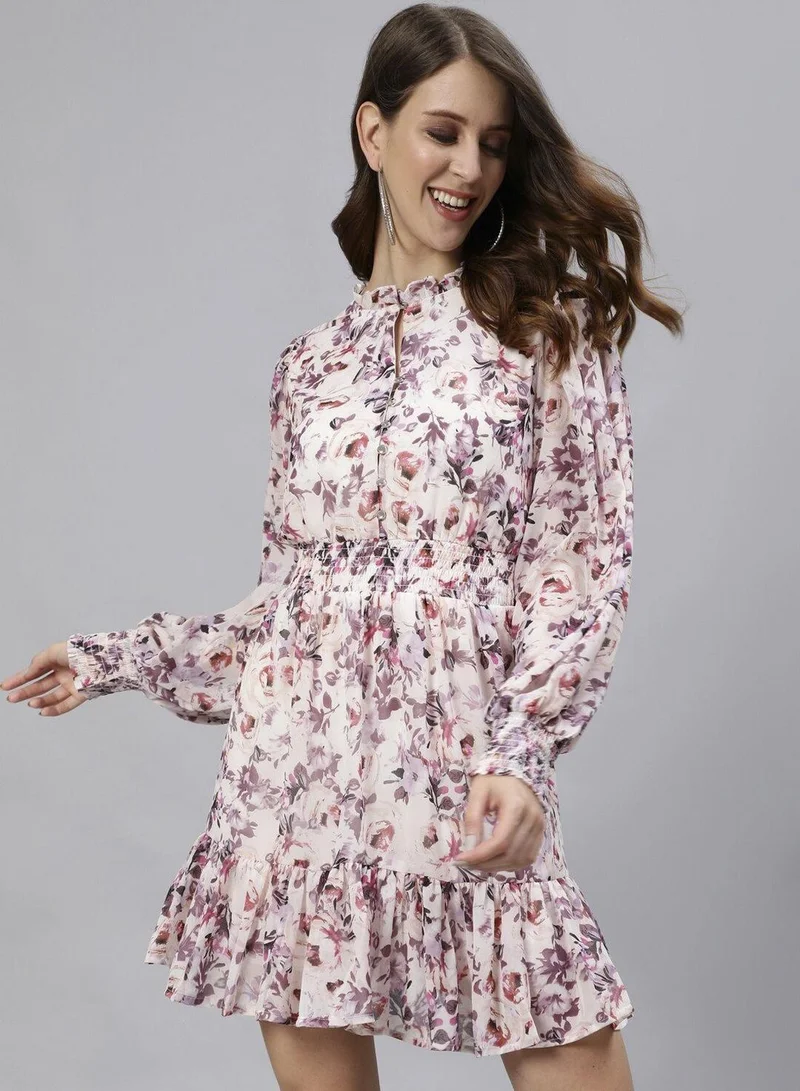 ISHIN Women's Multicoloured 100% Cotton Printed Midi Shirt Regular Fit Dress