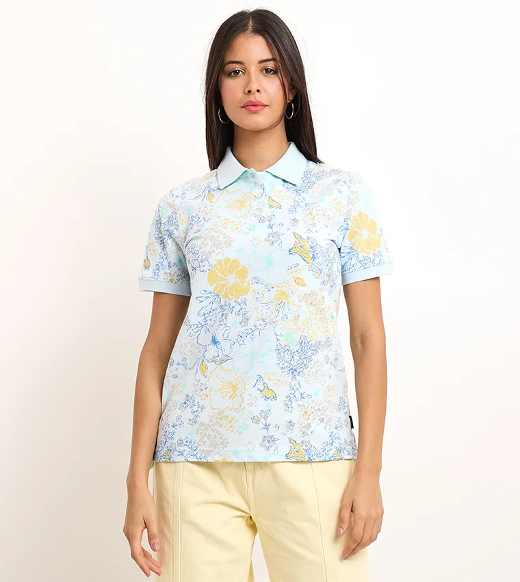 BEVERLY HILLS POLO CLUB Floral Print Short Sleeves Polo T-Shirt