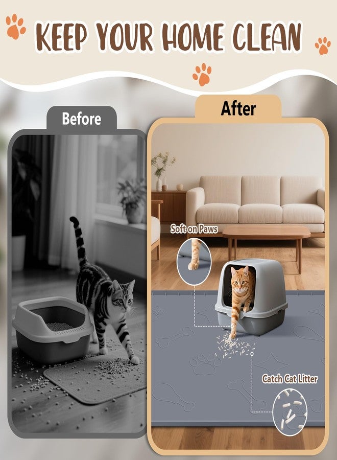 Bartuke Silicone Cat Litter Mat with Collection Pocket, 42" x 28" Large Cat Litter Box Mat Waterproof Anti-Slip Litter Trapping Mat with Edge and Handle Pet Placemat for Floors (Dark Grey) - Image 3