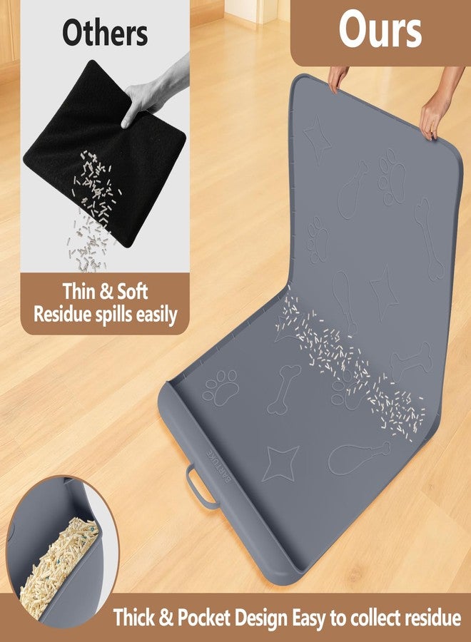 Bartuke Silicone Cat Litter Mat with Collection Pocket, 42" x 28" Large Cat Litter Box Mat Waterproof Anti-Slip Litter Trapping Mat with Edge and Handle Pet Placemat for Floors (Dark Grey) - Image 4