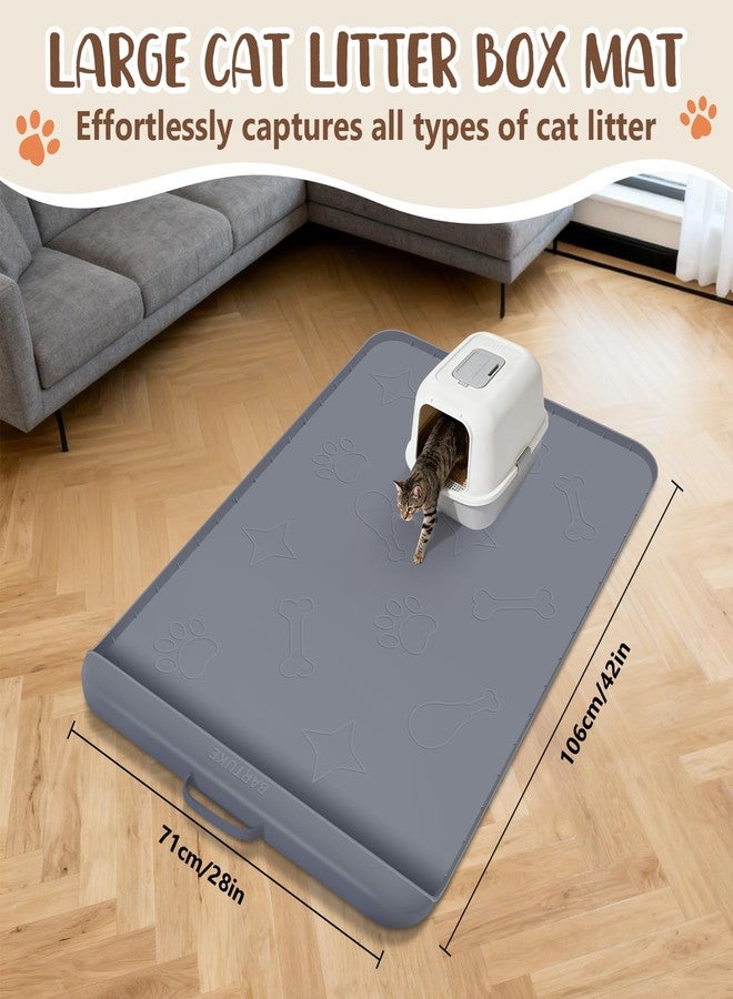 Bartuke Silicone Cat Litter Mat with Collection Pocket, 42" x 28" Large Cat Litter Box Mat Waterproof Anti-Slip Litter Trapping Mat with Edge and Handle Pet Placemat for Floors (Dark Grey) - Image 2