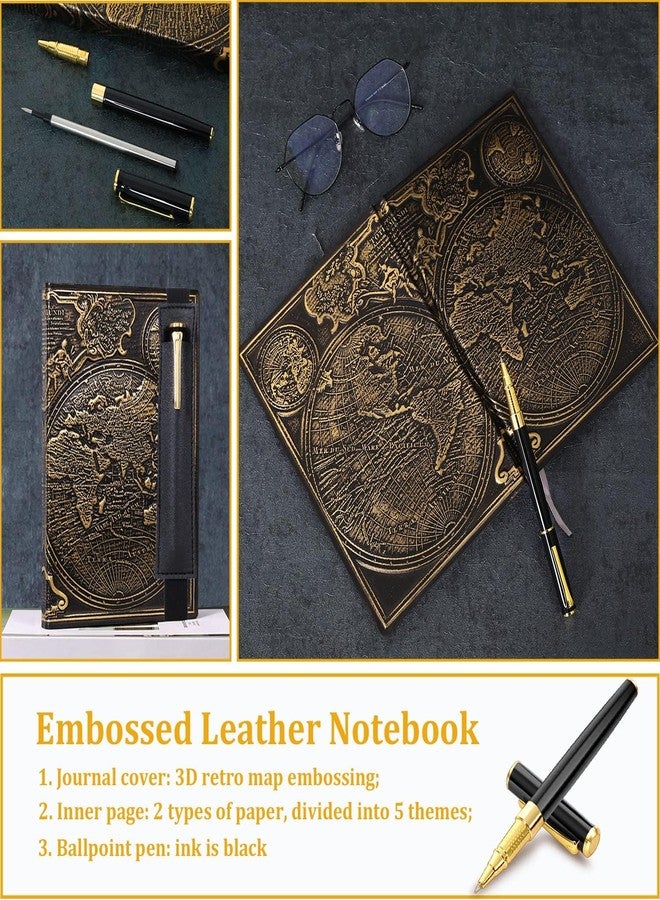 FEIDIAO Vintage Map Embossed Leather Notebook Travel Journal-Daily Notepad-Business Notebook-Drawing Notebook, Antique Handmade,Lined Hardcover with a Comfortable-Holding Black Signing Pen(A5) - Image 5