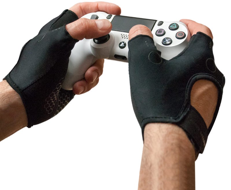 Foamy Lizard Gaming Grip Gloves Hexotech Pro Gamer Anti-Sweat Fingerless Tactical Glove for Controller Grip for Xbox Series X, PlayStation 5 Dualsense (Pair of Gloves) MD - Image 1