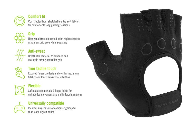 Foamy Lizard Gaming Grip Gloves Hexotech Pro Gamer Anti-Sweat Fingerless Tactical Glove for Controller Grip for Xbox Series X, PlayStation 5 Dualsense (Pair of Gloves) MD - Image 3