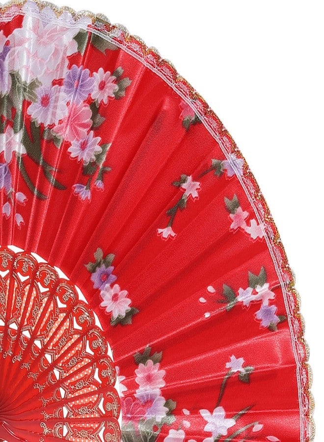 Sage Square Handheld Folding Chinese Fan Vintage, Fabric Folding Fan for Wedding, Dance, Decoration,Birthday Party, Photo Booth (Red) (Pack of 3) - Image 5