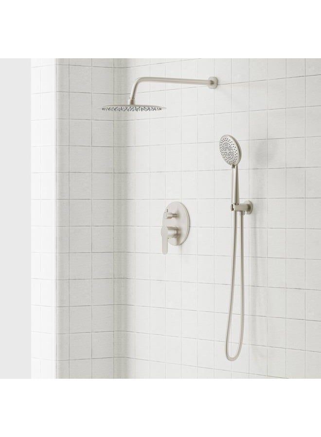 Gabrylly Brushed Nickel Shower System, Wall Mounted Shower Faucet Set with High Pressure 12" Stainless Steel Rain Shower head and 5-Setting Handheld Shower Head Set, 2 Way Pressure Balance Shower Valve - Image 2