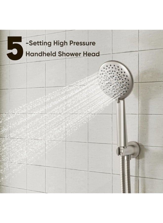 Gabrylly Brushed Nickel Shower System, Wall Mounted Shower Faucet Set with High Pressure 12" Stainless Steel Rain Shower head and 5-Setting Handheld Shower Head Set, 2 Way Pressure Balance Shower Valve - Image 4