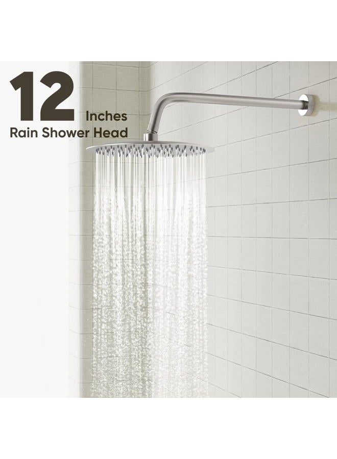 Gabrylly Brushed Nickel Shower System, Wall Mounted Shower Faucet Set with High Pressure 12" Stainless Steel Rain Shower head and 5-Setting Handheld Shower Head Set, 2 Way Pressure Balance Shower Valve - Image 3
