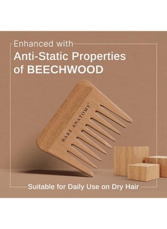 BARE ANATOMY Wooden Comb - Made With Beech Wood | Detangles & Adds Natural Volume | Suited For All Hair Types |  - Image 2