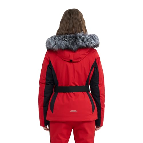 HIGH EXPERIENCE Women Ski Jacket Snowboard Fitted Slim Fit Short Snow Coat Belted Mountain Waterproof Insulated Warm Winter (US, Alpha, Medium, Regular, Regular, Red) - Image 2
