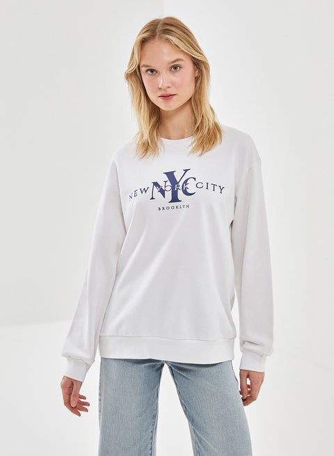 Crew Neck Printed Women's Sweatshirt